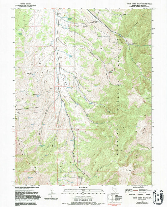 Classic USGS Cleve Creek Baldy Nevada 7.5'x7.5' Topo Map Image