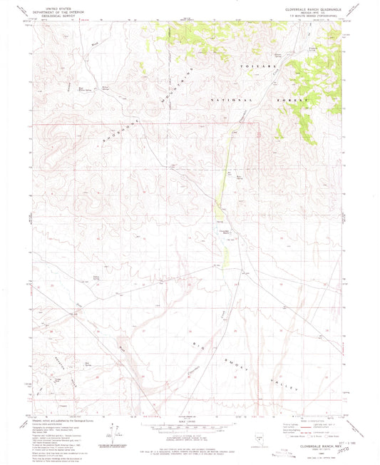 Classic USGS Cloverdale Ranch Nevada 7.5'x7.5' Topo Map Image