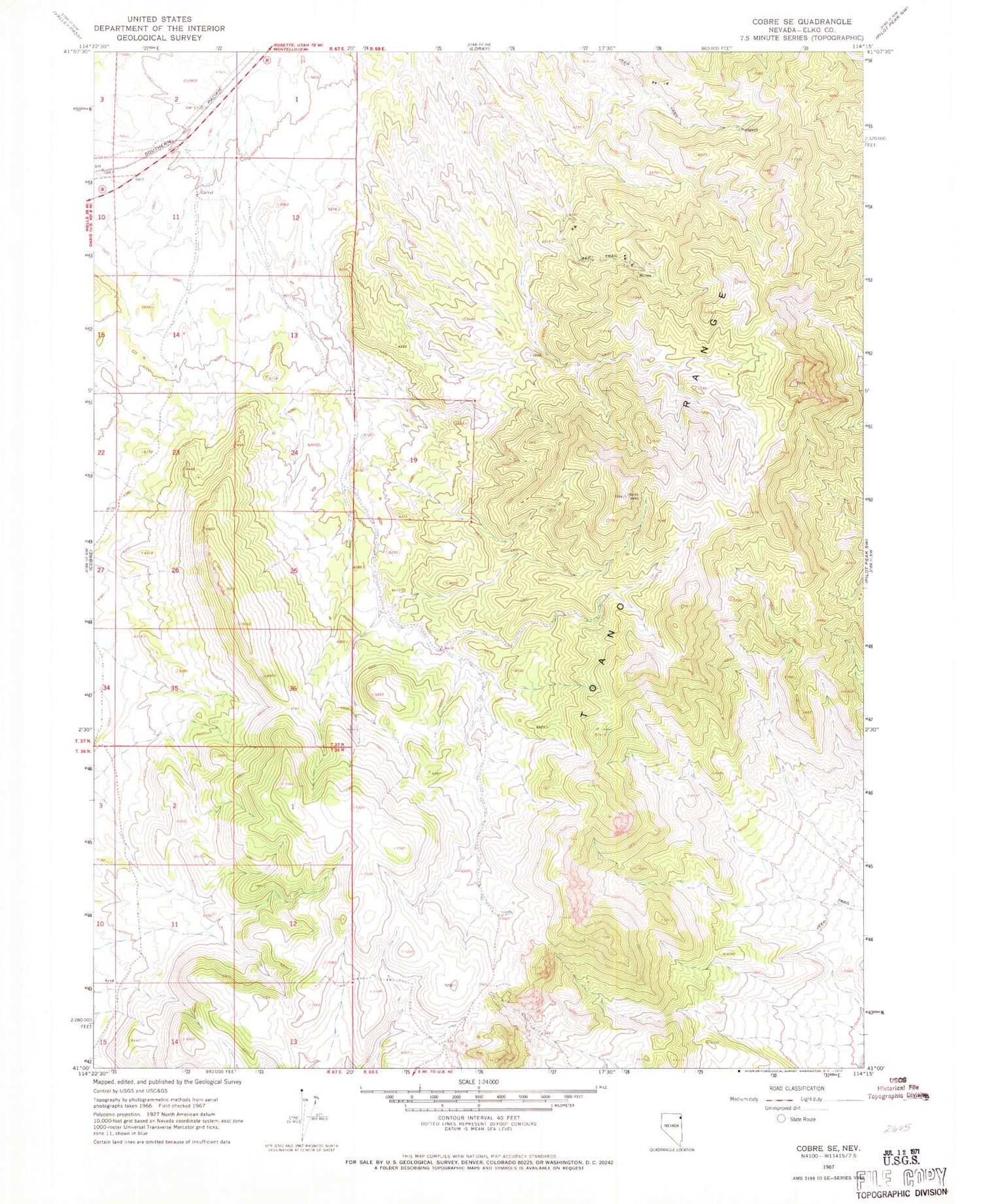 Classic USGS Cobre SE Nevada 7.5'x7.5' Topo Map Image