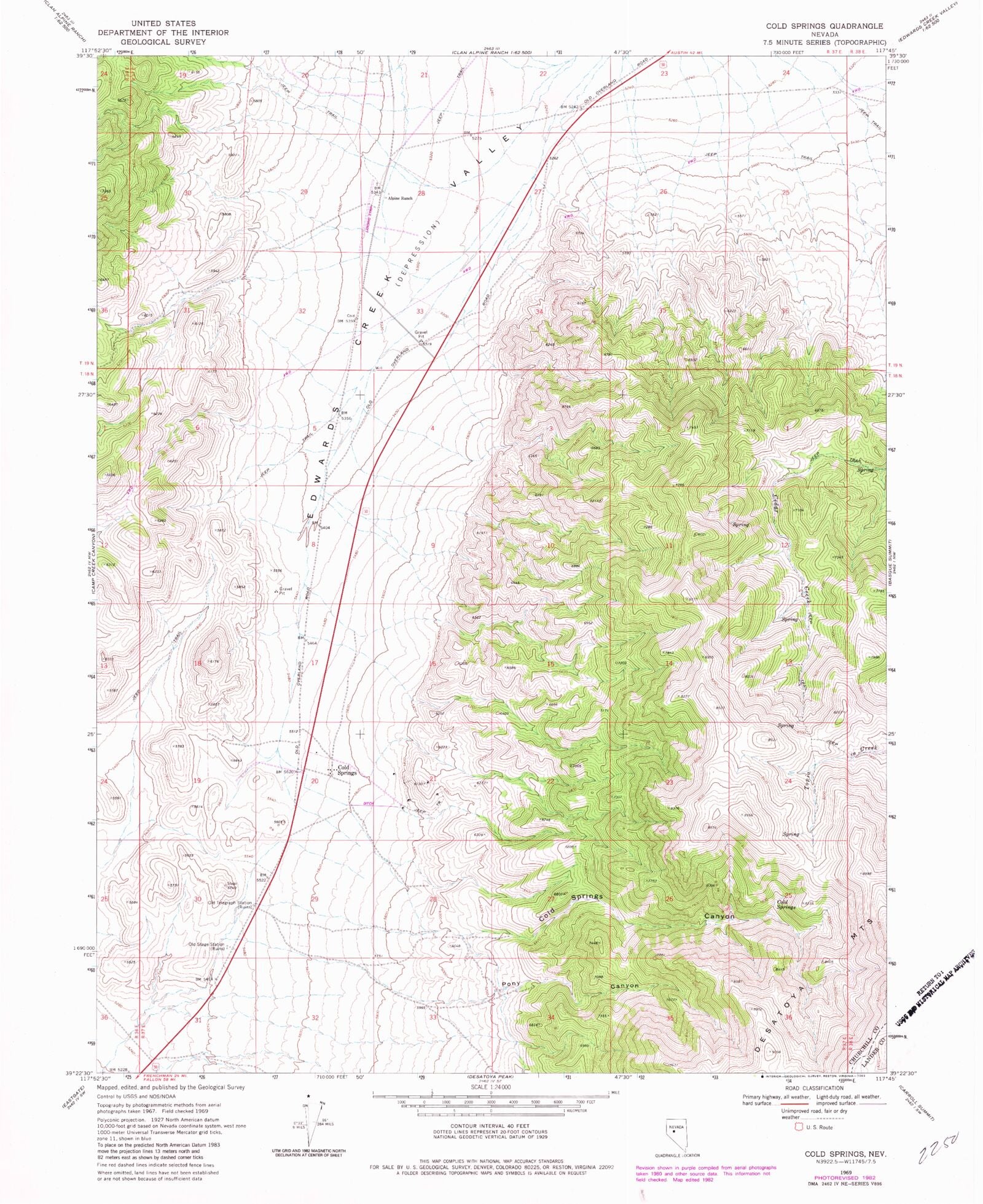 Classic USGS Cold Springs Nevada 7.5'x7.5' Topo Map – MyTopo Map Store