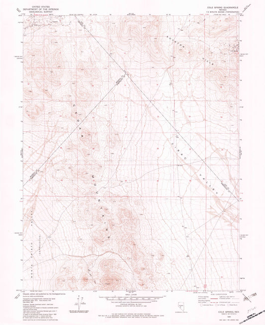 Classic USGS Cole Spring Nevada 7.5'x7.5' Topo Map Image