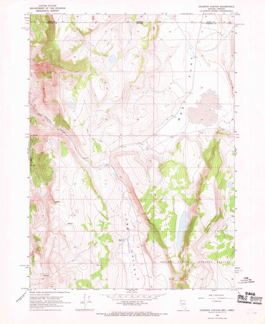 Classic USGS Coleman Canyon Nevada 7.5'x7.5' Topo Map Image