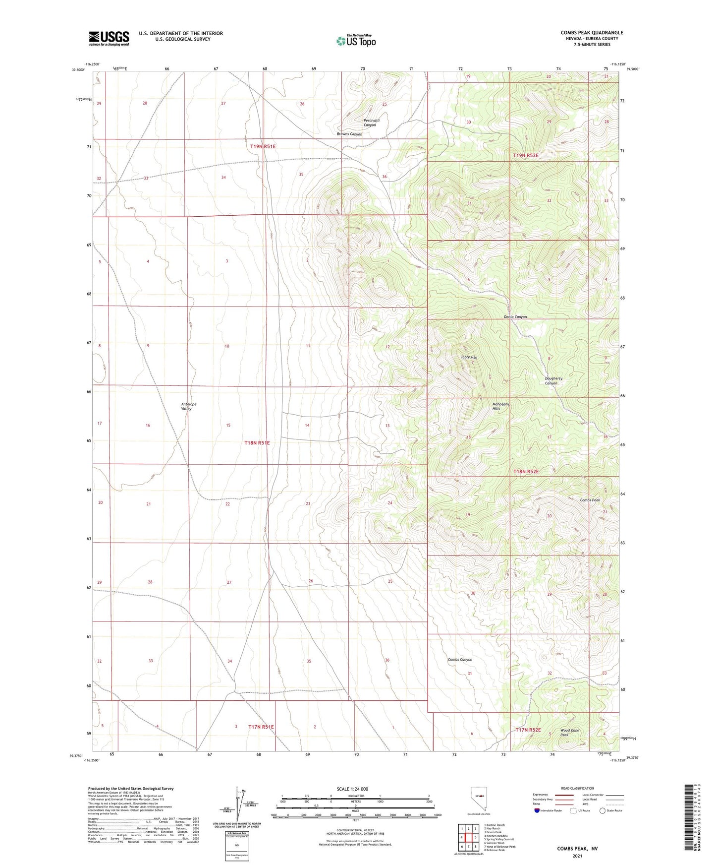 Combs Peak Nevada US Topo Map Image