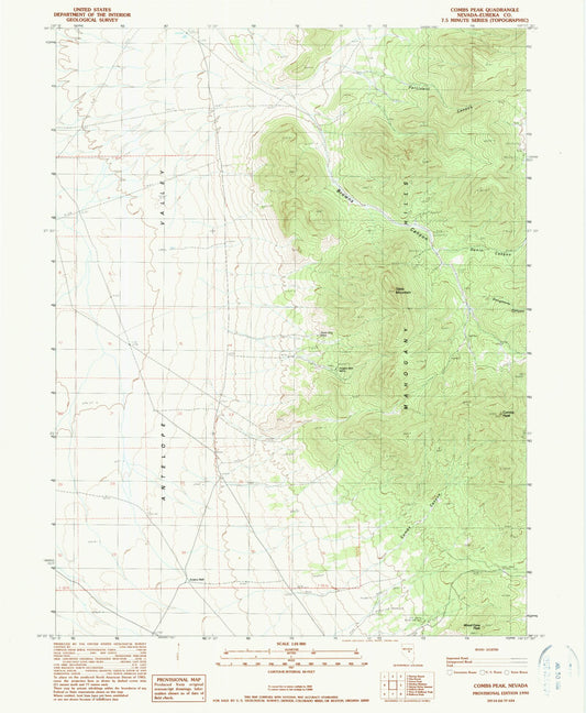Classic USGS Combs Peak Nevada 7.5'x7.5' Topo Map Image