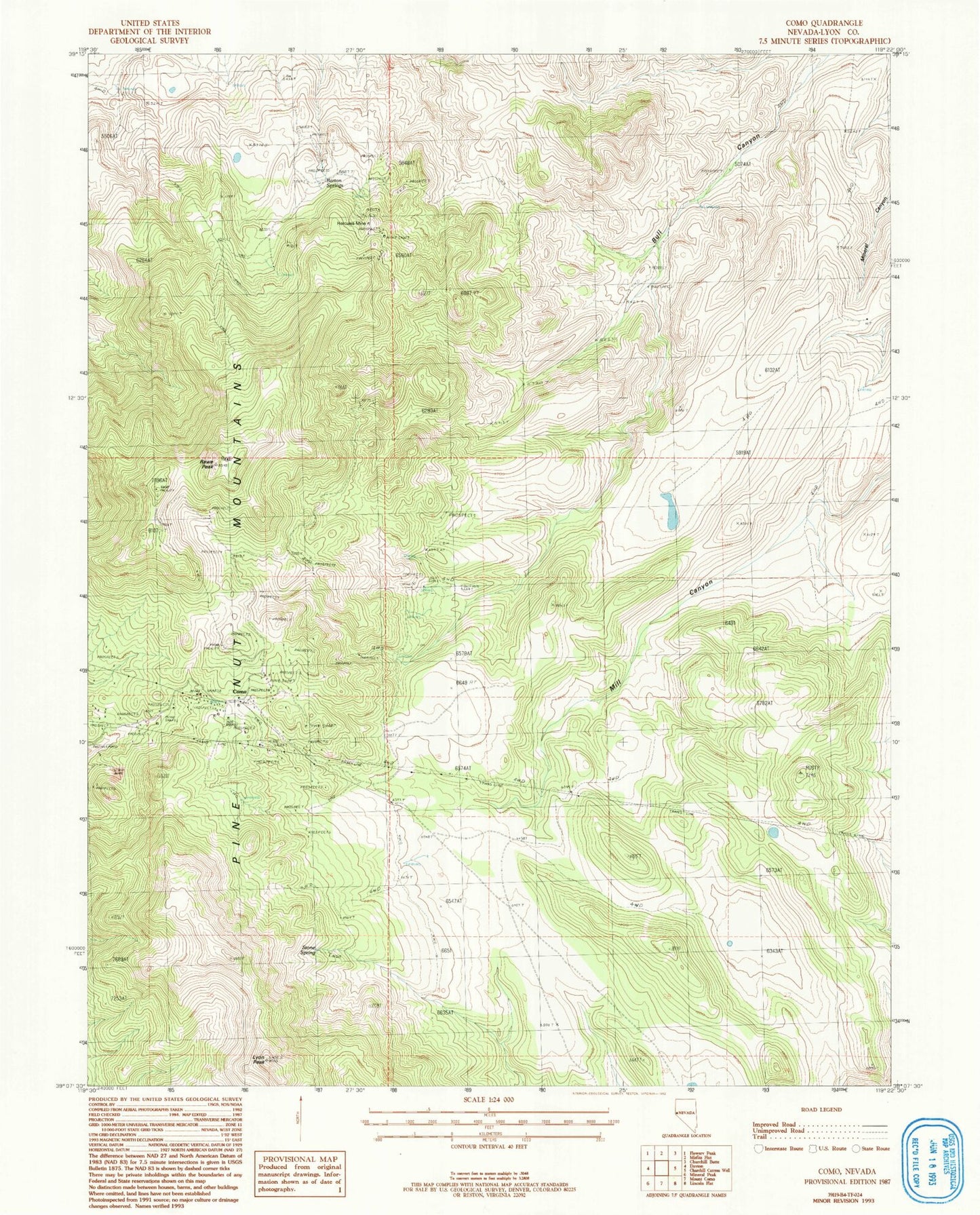 Classic USGS Como Nevada 7.5'x7.5' Topo Map Image