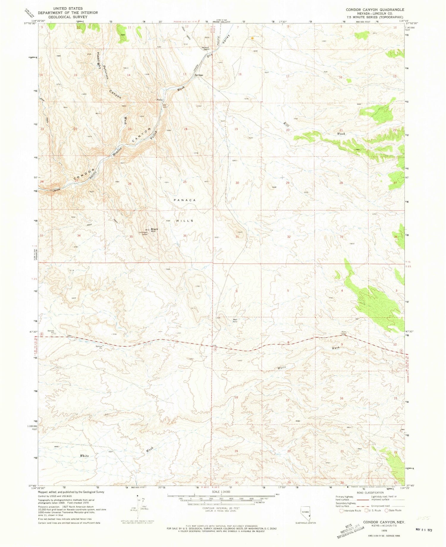 Classic USGS Condor Canyon Nevada 7.5'x7.5' Topo Map Image