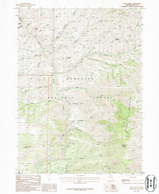Classic USGS Coon Creek Nevada 7.5'x7.5' Topo Map Image