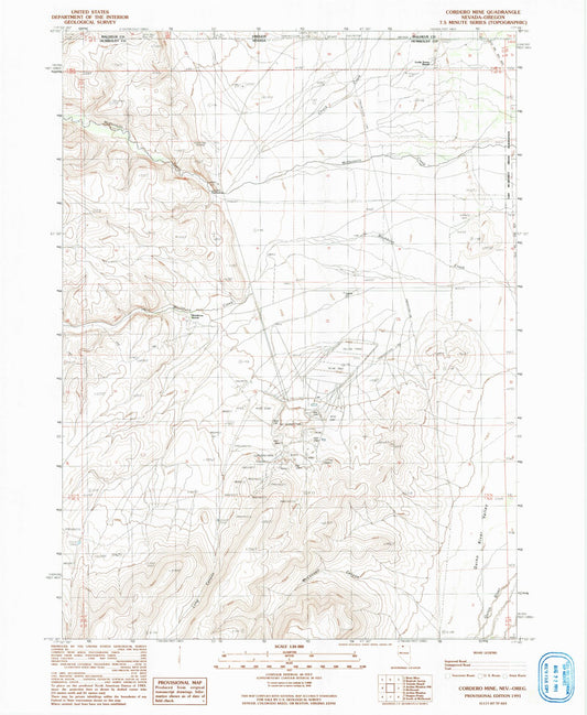 Classic USGS Cordero Mine Nevada 7.5'x7.5' Topo Map Image