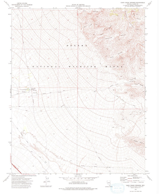 Classic USGS Corn Creek Springs Nevada 7.5'x7.5' Topo Map Image