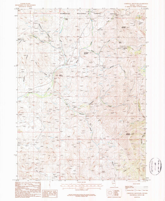 Classic USGS Cornwall Mountain Nevada 7.5'x7.5' Topo Map Image