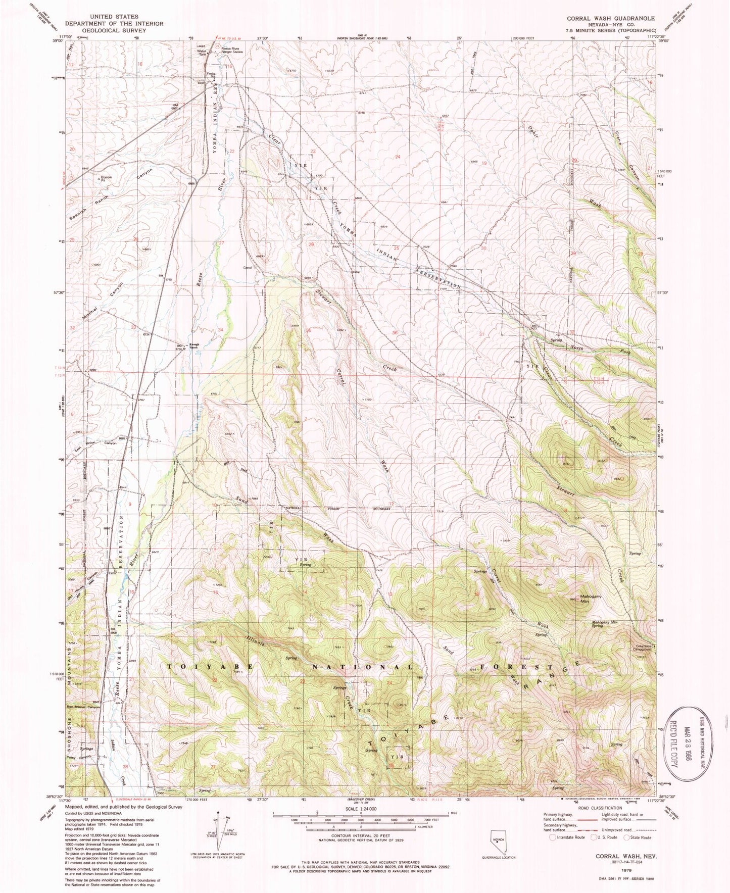 Classic USGS Corral Wash Nevada 7.5'x7.5' Topo Map Image