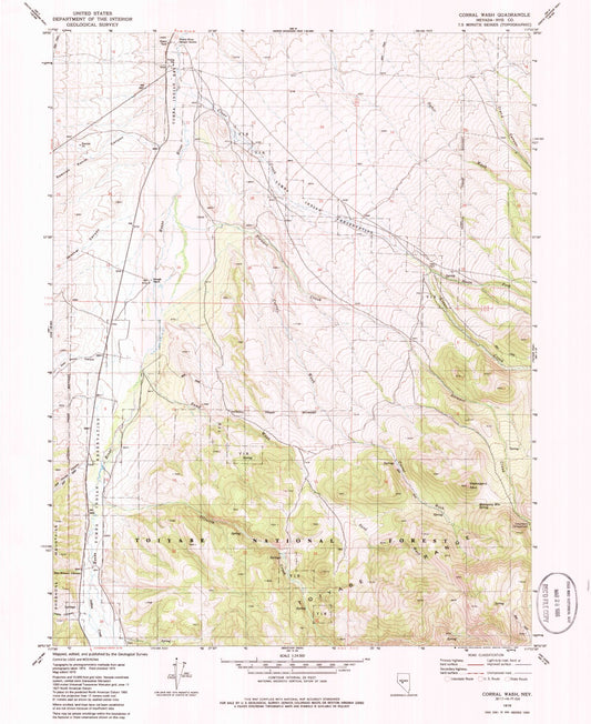 Classic USGS Corral Wash Nevada 7.5'x7.5' Topo Map Image