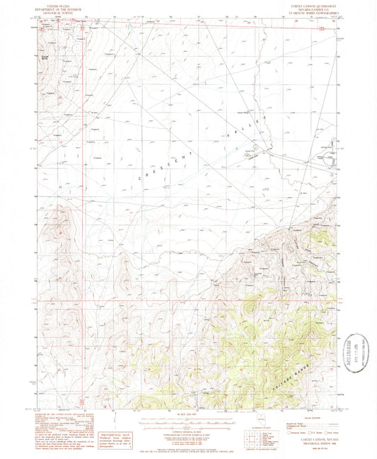 Classic USGS Cortez Canyon Nevada 7.5'x7.5' Topo Map Image