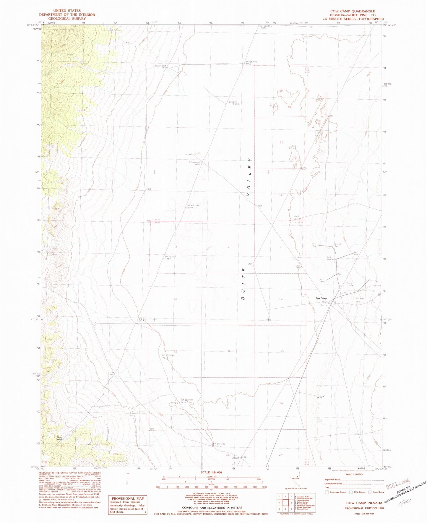 Classic USGS Cow Camp Nevada 7.5'x7.5' Topo Map Image