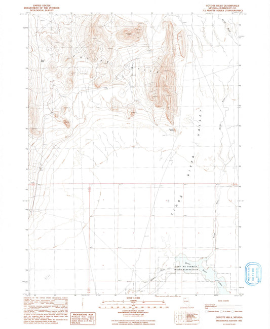 Classic USGS Coyote Hills Nevada 7.5'x7.5' Topo Map Image