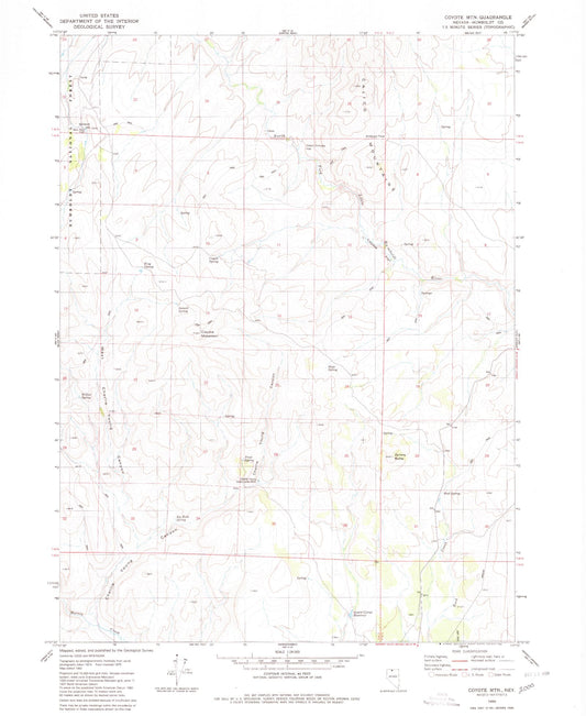 Classic USGS Coyote Mountain Nevada 7.5'x7.5' Topo Map Image