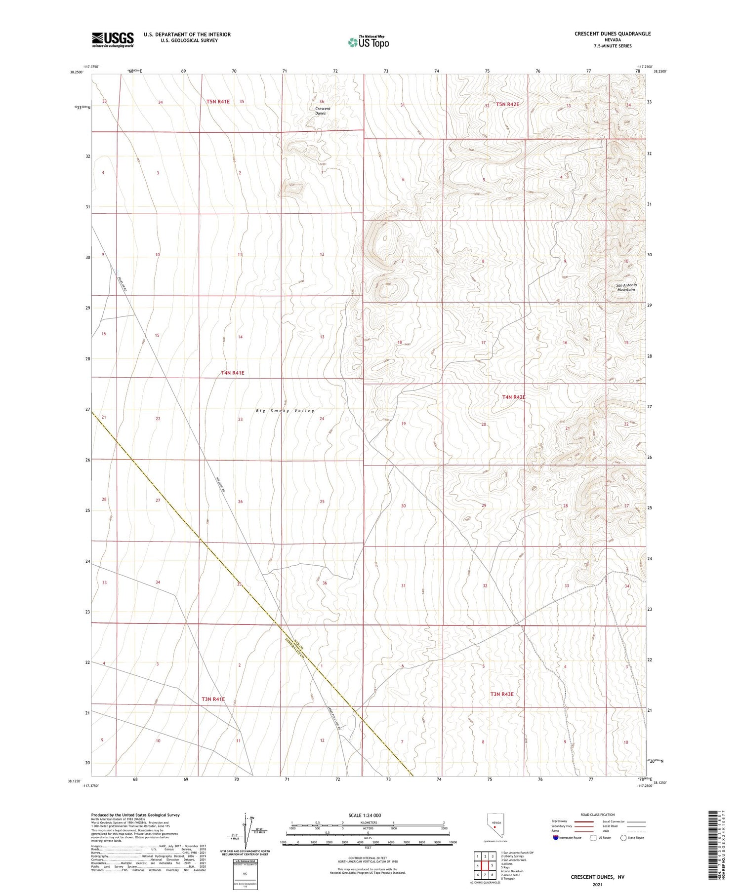 Crescent Dunes Nevada US Topo Map Image