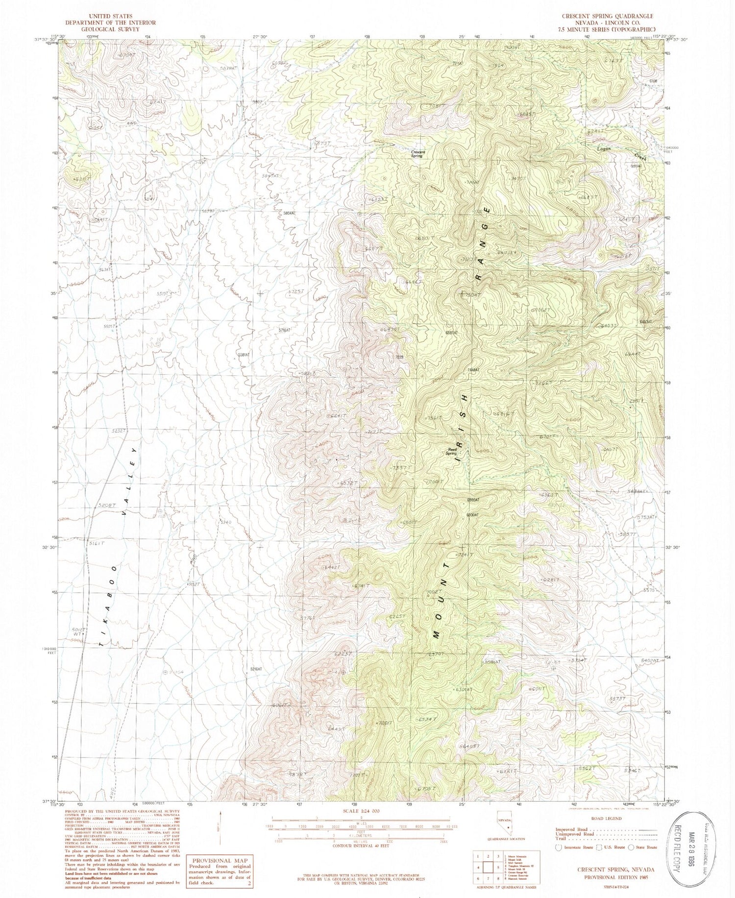 Classic USGS Crescent Spring Nevada 7.5'x7.5' Topo Map Image