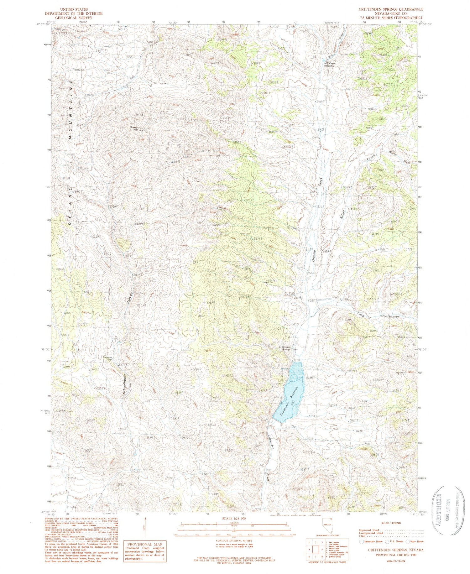 Classic USGS Crittenden Springs Nevada 7.5'x7.5' Topo Map Image