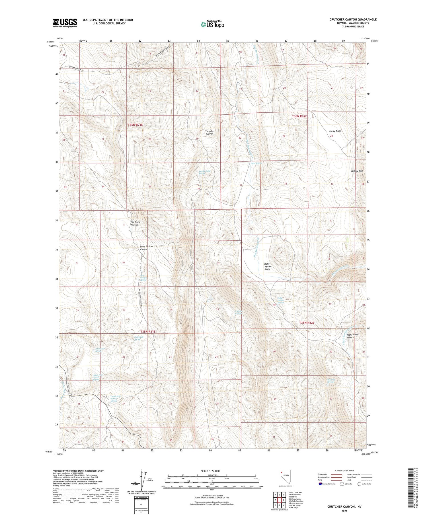 Crutcher Canyon Nevada US Topo Map Image