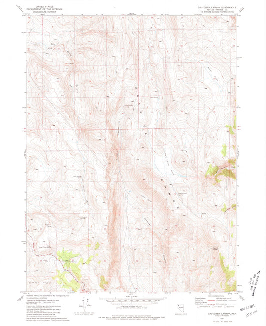 Classic USGS Crutcher Canyon Nevada 7.5'x7.5' Topo Map Image