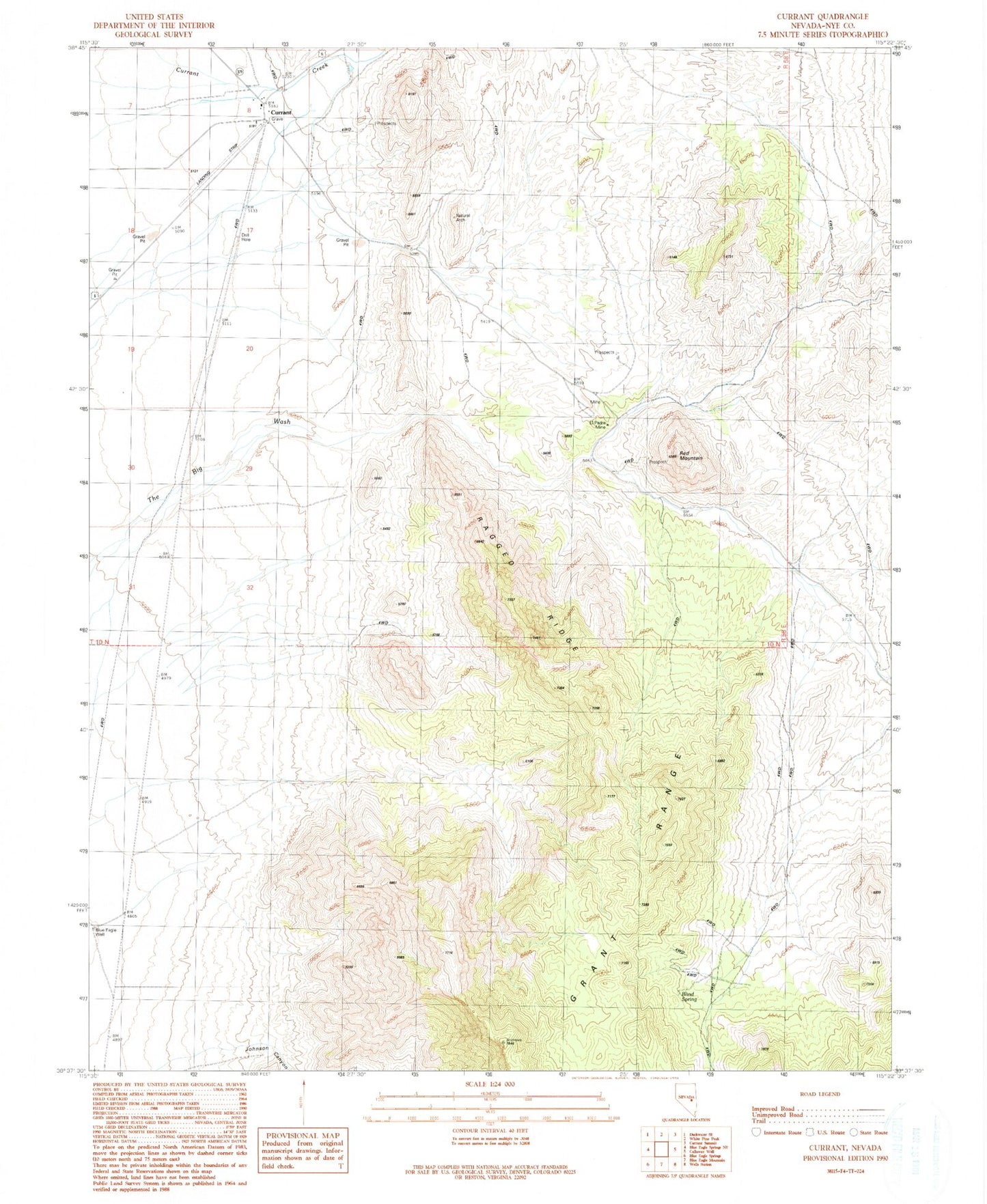 Classic USGS Currant Nevada 7.5'x7.5' Topo Map Image