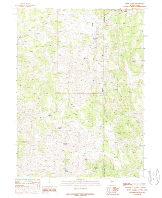 Classic USGS Dairy Valley Nevada 7.5'x7.5' Topo Map Image