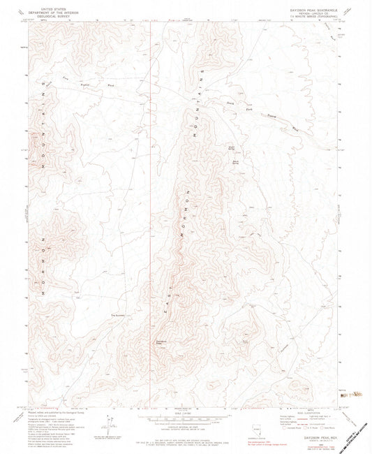 Classic USGS Davidson Peak Nevada 7.5'x7.5' Topo Map Image