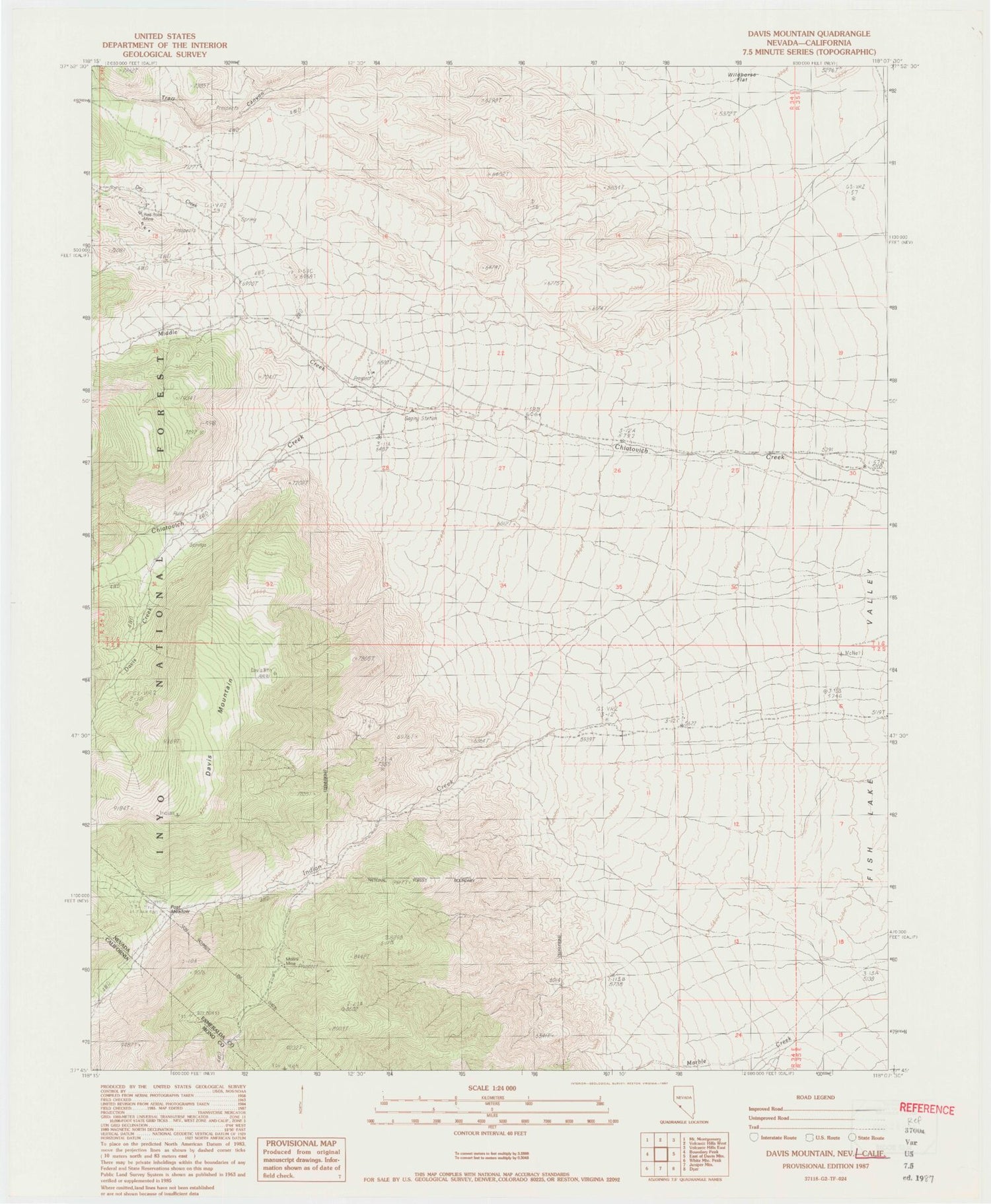 Classic USGS Davis Mountain Nevada 7.5'x7.5' Topo Map Image