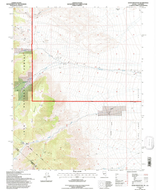 Classic USGS Davis Mountain Nevada 7.5'x7.5' Topo Map Image