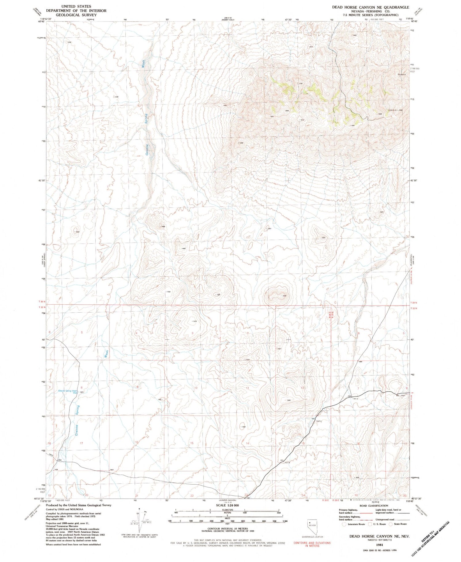 Classic USGS Dead Horse Canyon NE Nevada 7.5'x7.5' Topo Map Image