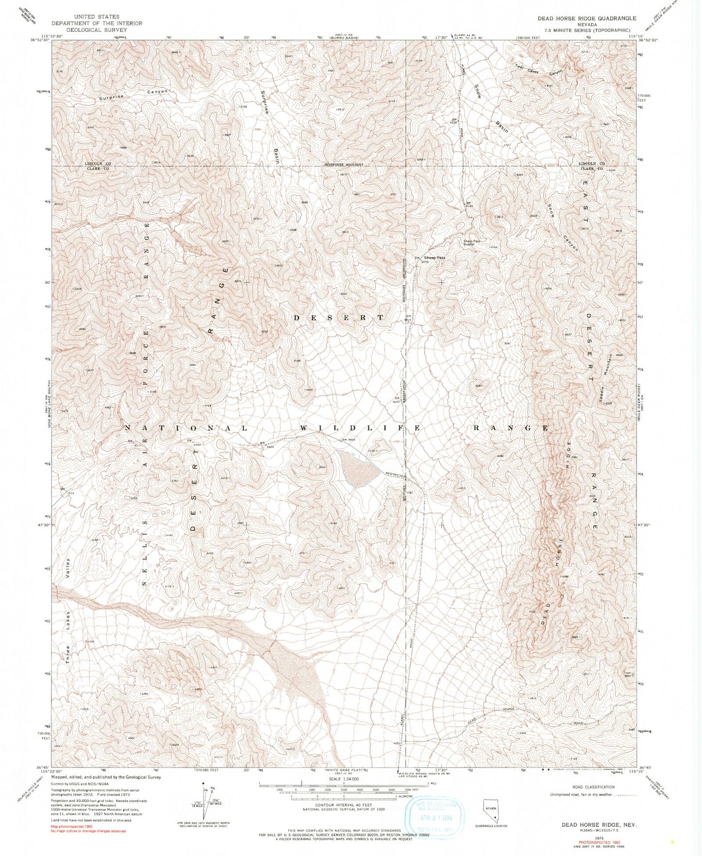 Classic USGS Dead Horse Ridge Nevada 7.5'x7.5' Topo Map Image
