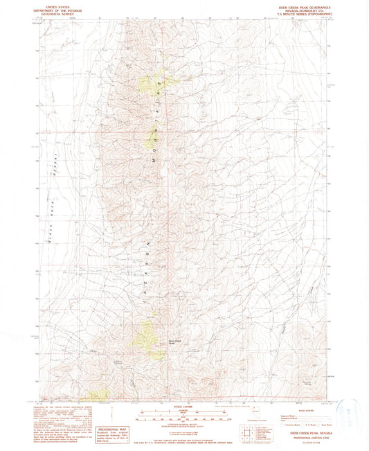 Classic USGS Deer Creek Peak Nevada 7.5'x7.5' Topo Map Image