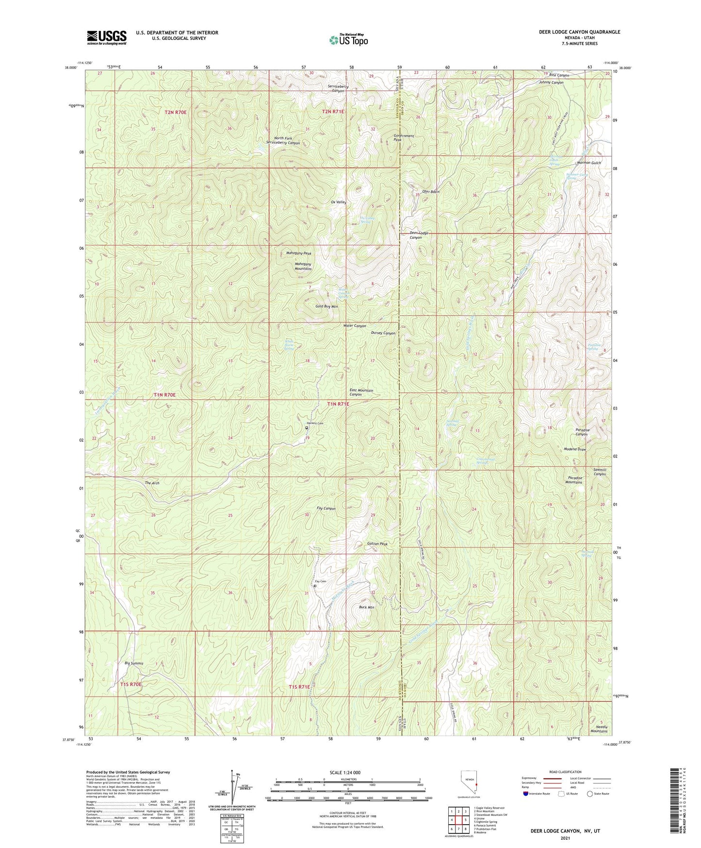 Deer Lodge Canyon Nevada US Topo Map Image