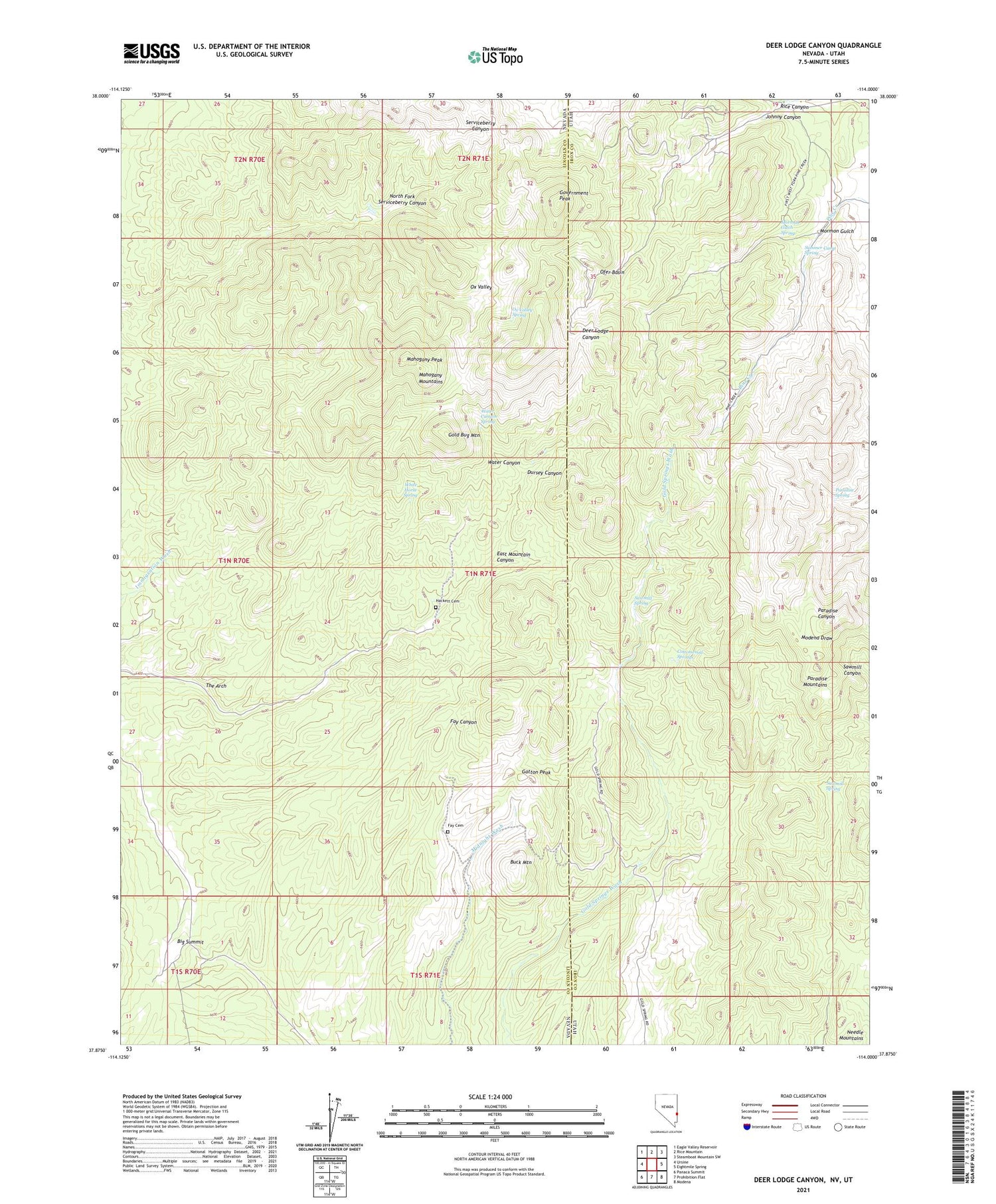 Deer Lodge Canyon Nevada US Topo Map Image