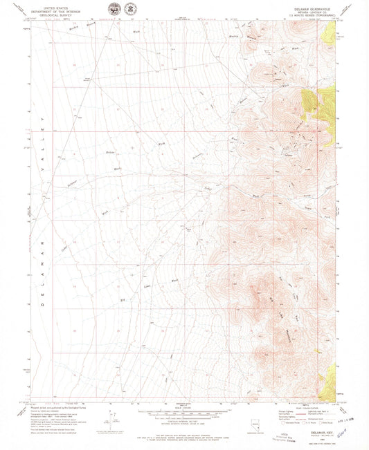 Classic USGS Delamar Nevada 7.5'x7.5' Topo Map Image