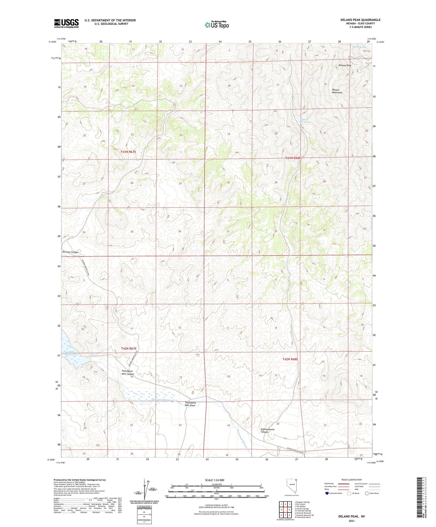 Delano Peak Nevada US Topo Map Image