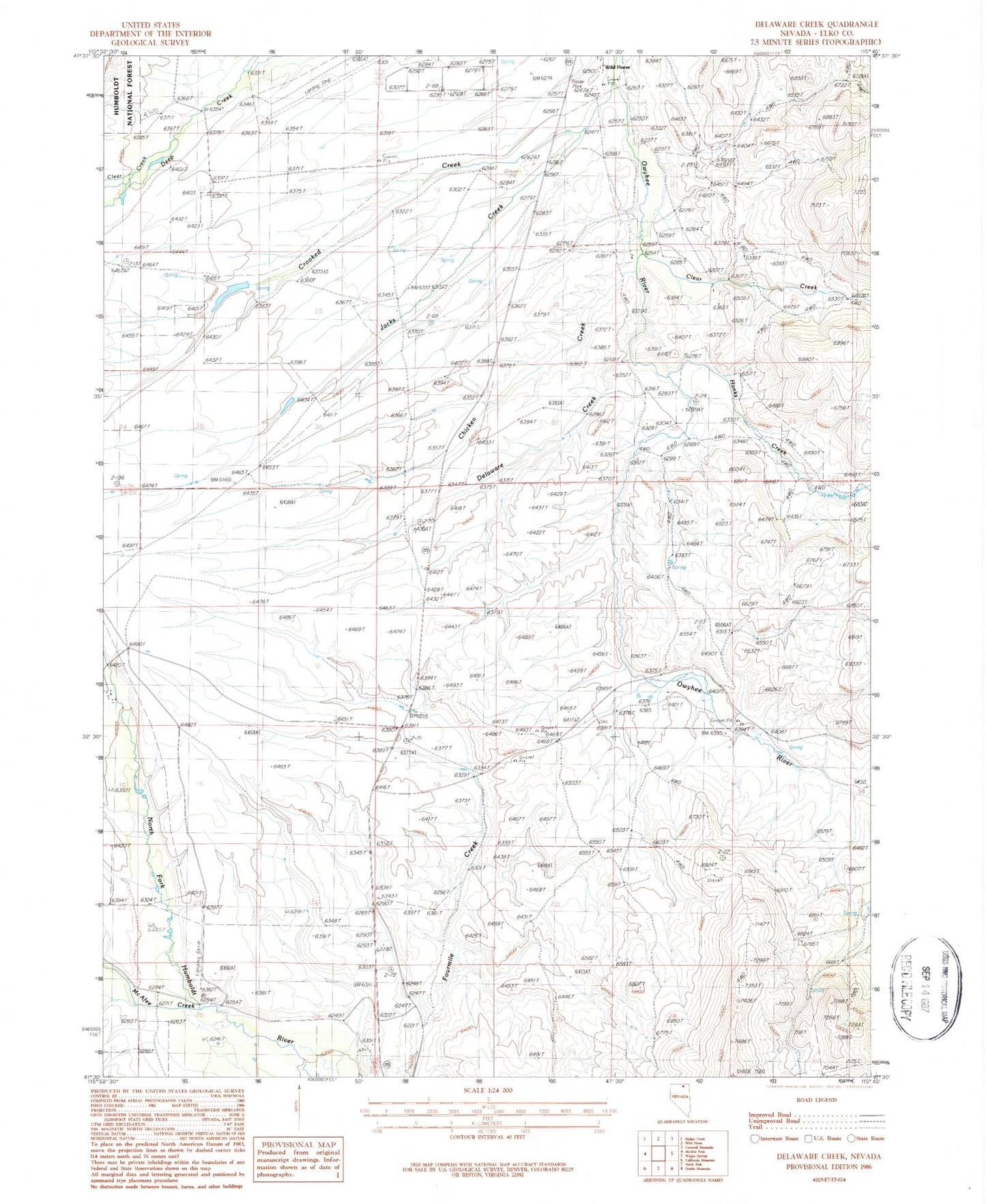 Classic USGS Delaware Creek Nevada 7.5'x7.5' Topo Map Image