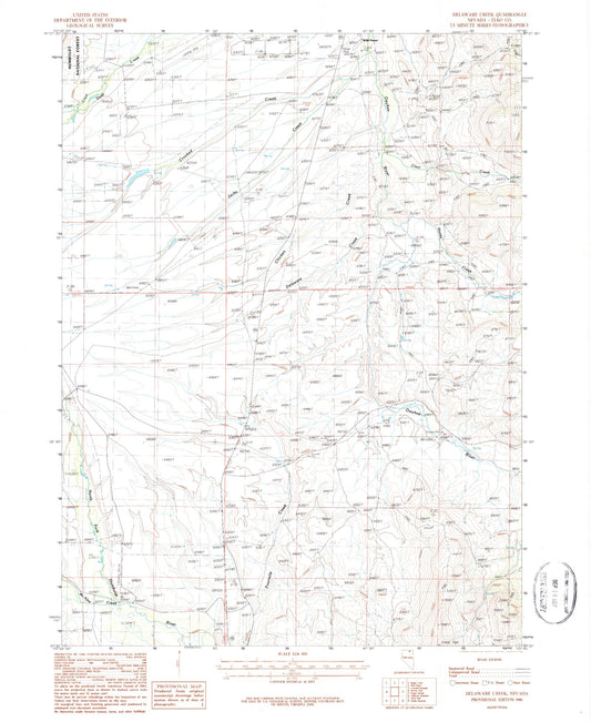 Classic USGS Delaware Creek Nevada 7.5'x7.5' Topo Map Image