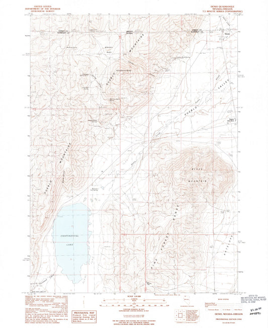 Classic USGS Denio Nevada 7.5'x7.5' Topo Map Image