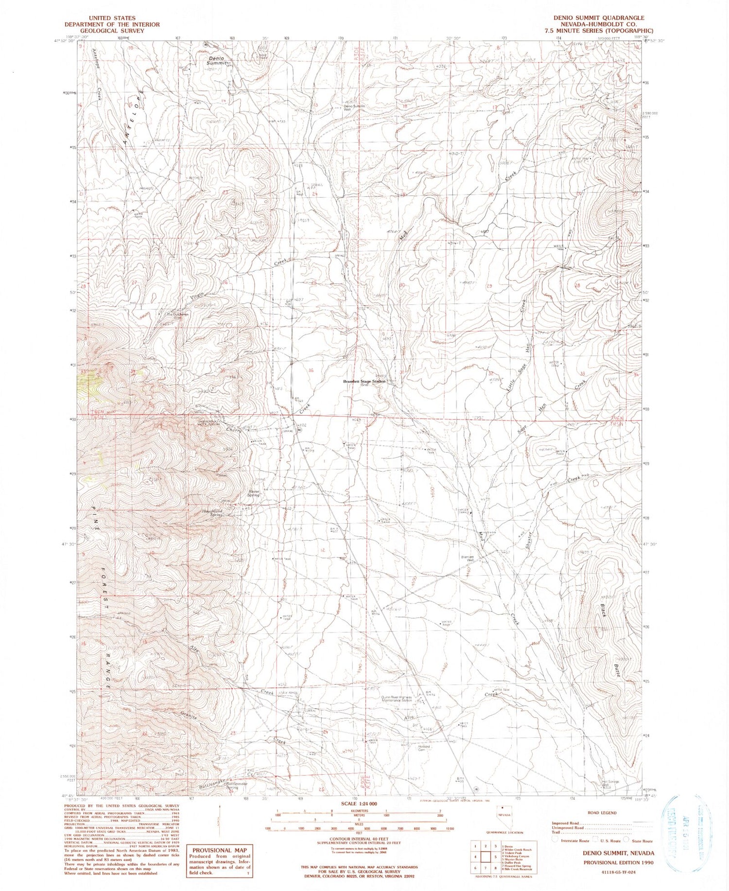 Classic USGS Denio Summit Nevada 7.5'x7.5' Topo Map Image
