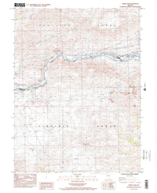 Classic USGS Derby Dam Nevada 7.5'x7.5' Topo Map Image