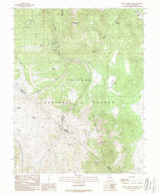 Classic USGS Desert Creek Peak Nevada 7.5'x7.5' Topo Map Image