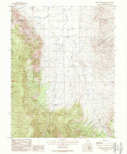 Classic USGS Desert Creek Ranch Nevada 7.5'x7.5' Topo Map Image