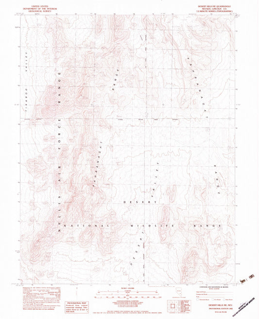 Classic USGS Desert Hills NE Nevada 7.5'x7.5' Topo Map Image