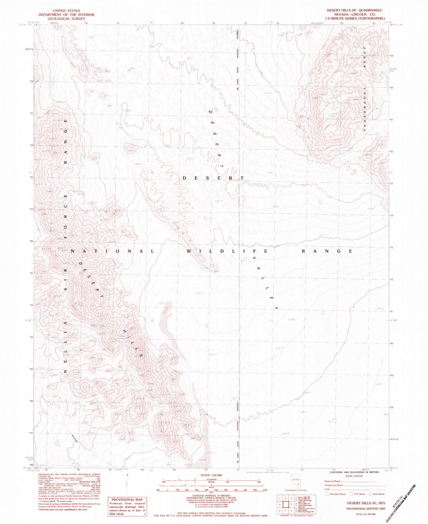 Classic USGS Desert Hills SE Nevada 7.5'x7.5' Topo Map Image