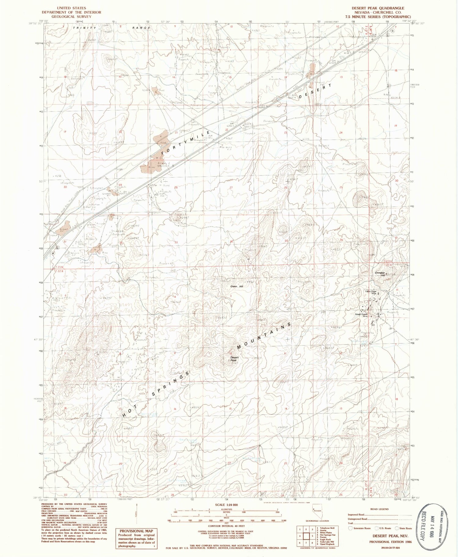 Classic USGS Desert Peak Nevada 7.5'x7.5' Topo Map Image