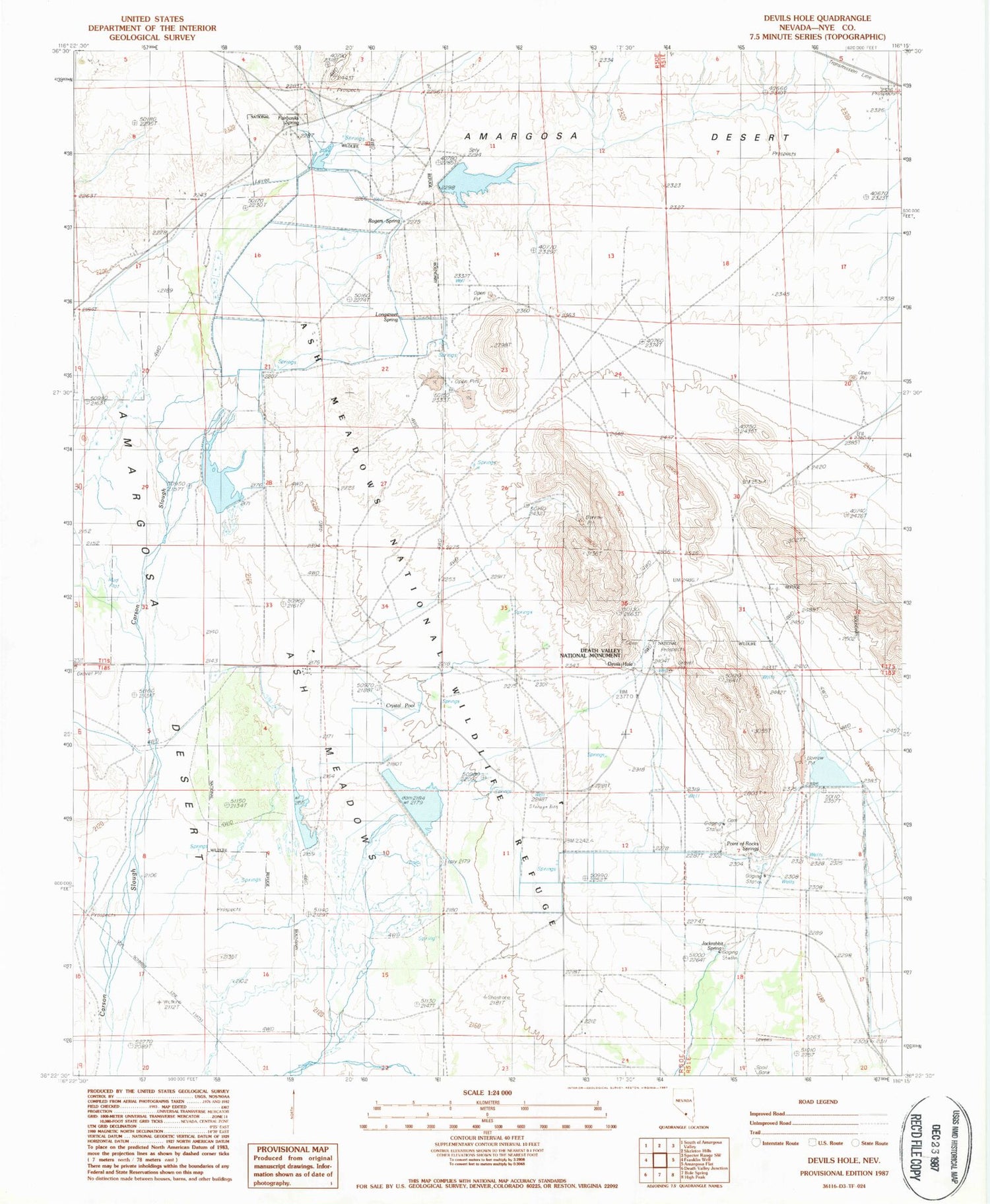 Classic USGS Devils Hole Nevada 7.5'x7.5' Topo Map Image