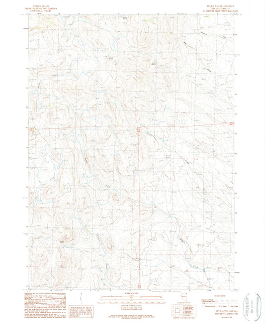 Classic USGS Devils Pass Nevada 7.5'x7.5' Topo Map Image
