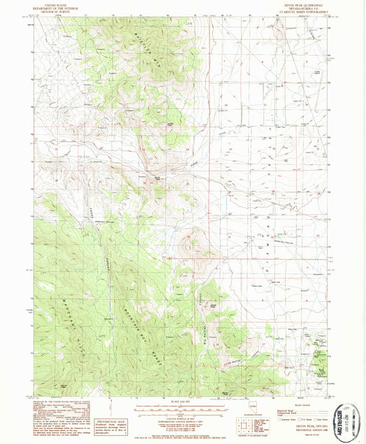Classic USGS Devon Peak Nevada 7.5'x7.5' Topo Map Image